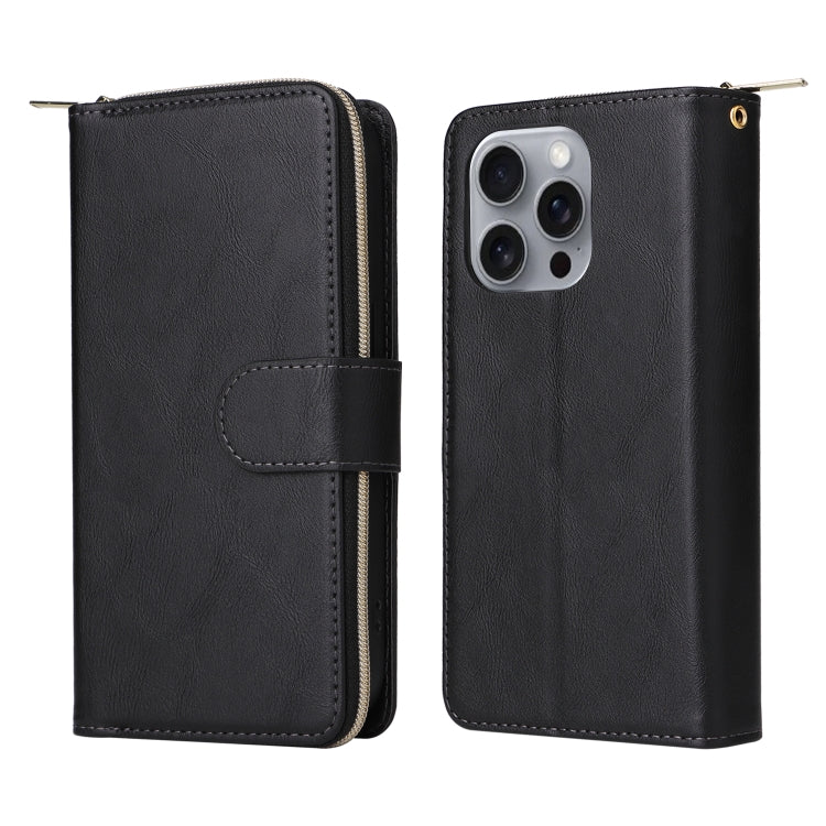 For iPhone 16 Pro Max 9 Card Slots Zipper Wallet Bag Leather Phone Case