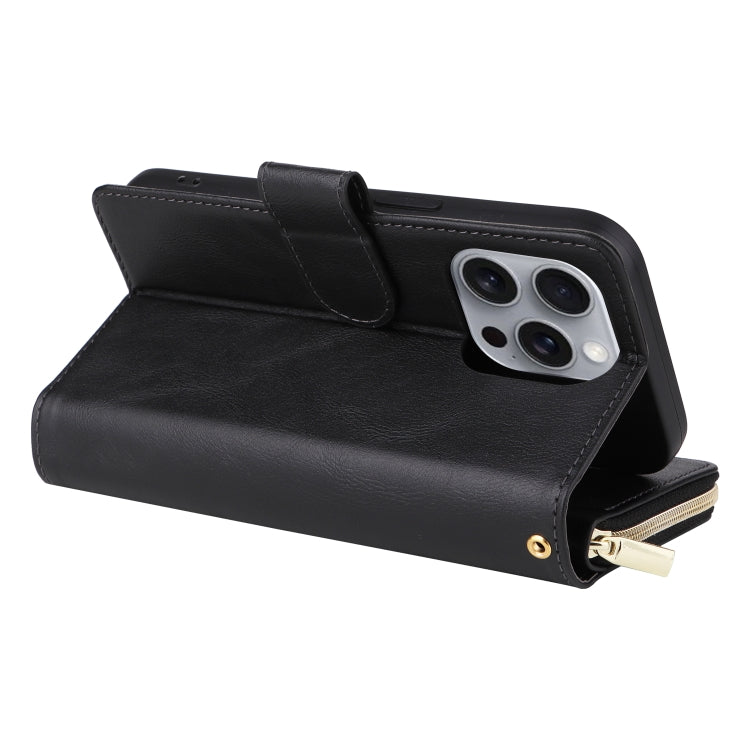For iPhone 16 Pro Max 9 Card Slots Zipper Wallet Bag Leather Phone Case
