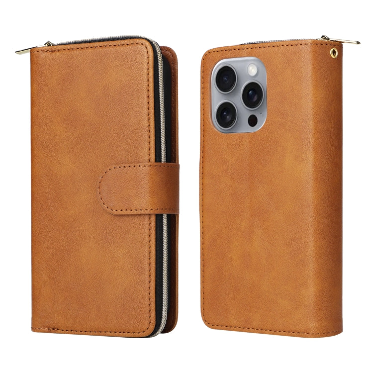 For iPhone 16 Pro Max 9 Card Slots Zipper Wallet Bag Leather Phone Case