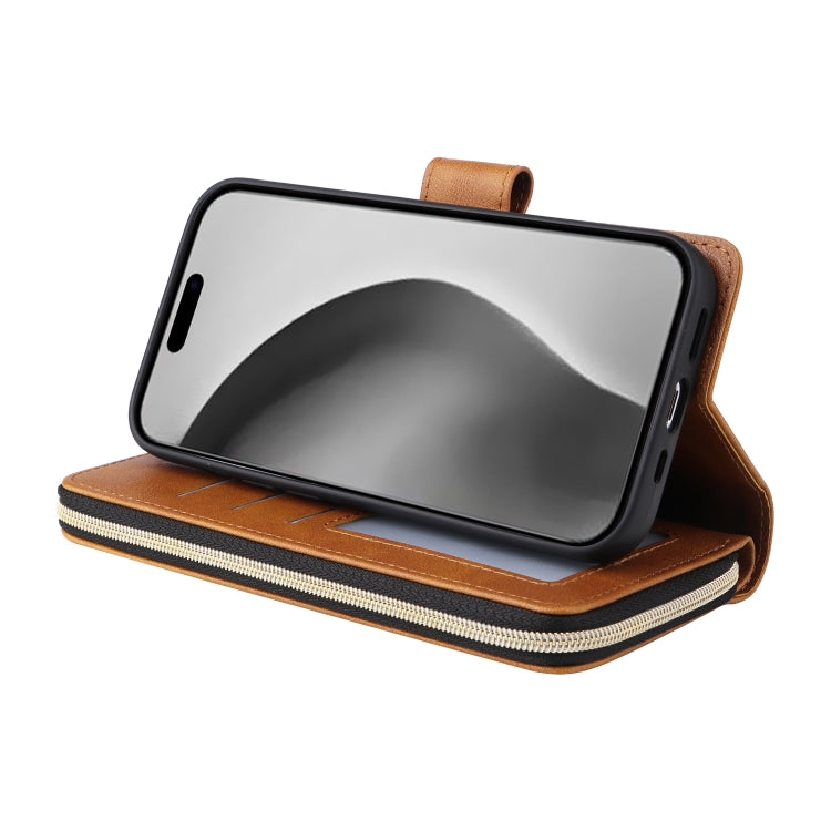 For iPhone 16 Pro Max 9 Card Slots Zipper Wallet Bag Leather Phone Case