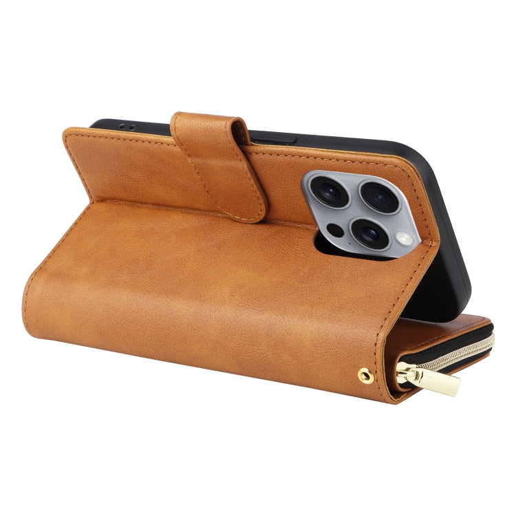 For iPhone 16 Pro Max 9 Card Slots Zipper Wallet Bag Leather Phone Case
