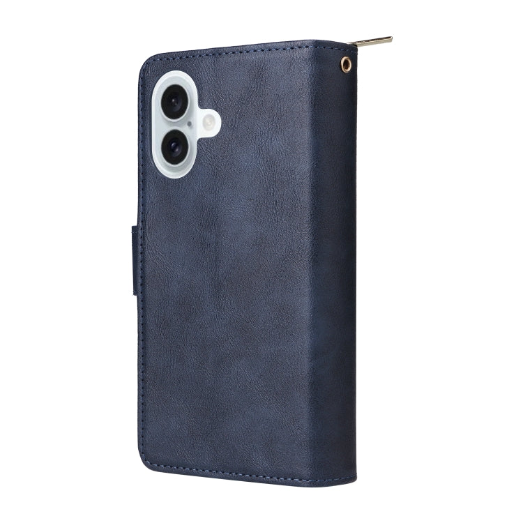 For iPhone 16 Plus 9 Card Slots Zipper Wallet Bag Leather Phone Case