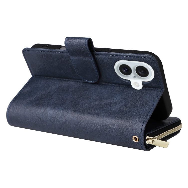 For iPhone 16 Plus 9 Card Slots Zipper Wallet Bag Leather Phone Case