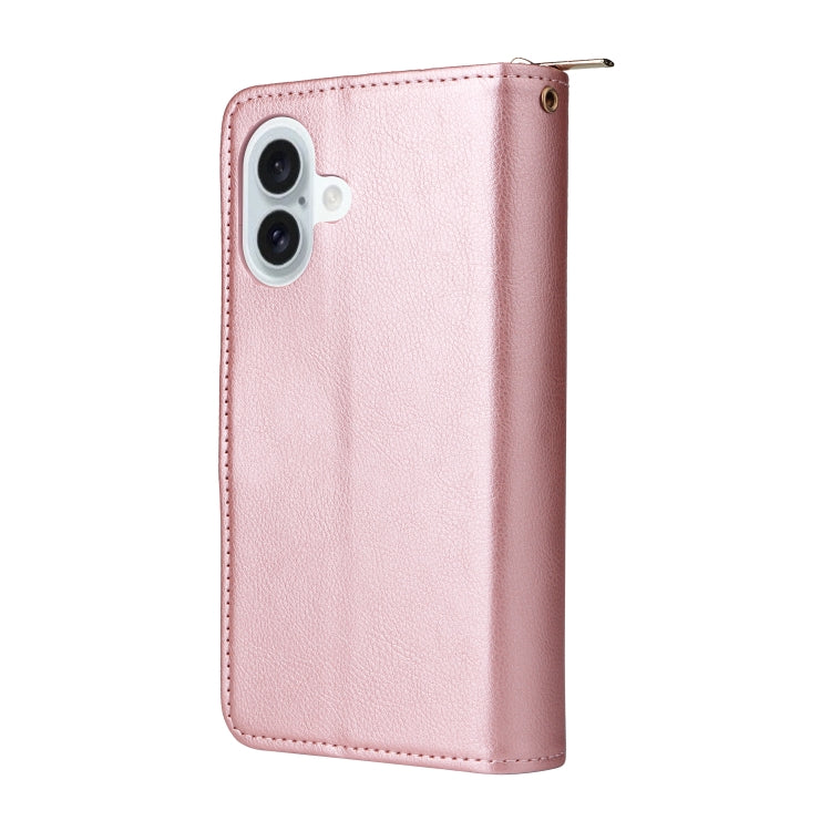 For iPhone 16 Plus 9 Card Slots Zipper Wallet Bag Leather Phone Case
