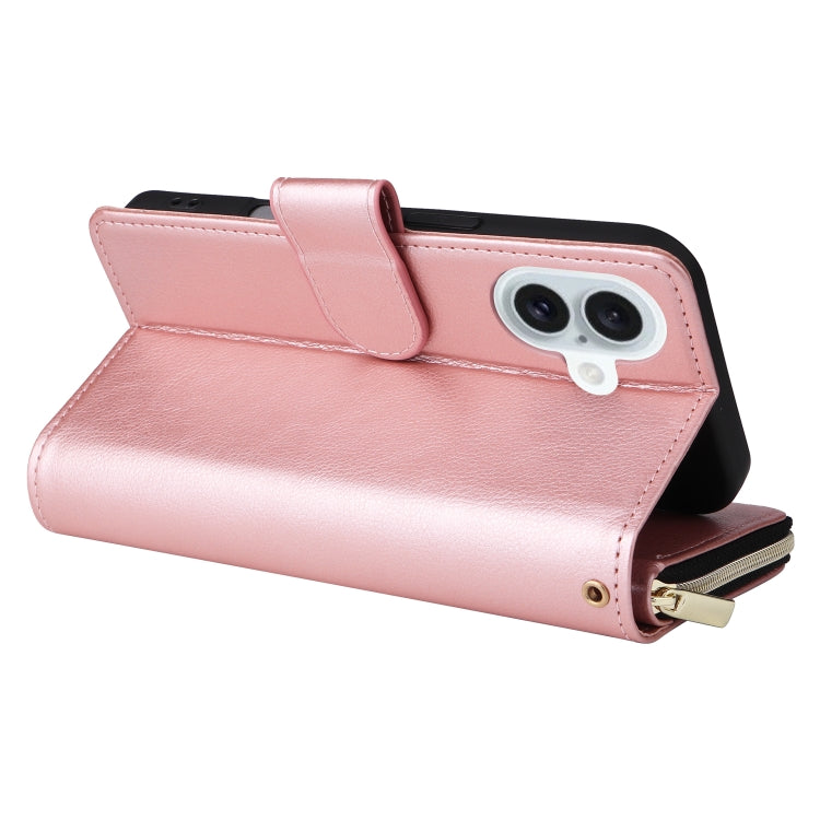 For iPhone 16 Plus 9 Card Slots Zipper Wallet Bag Leather Phone Case