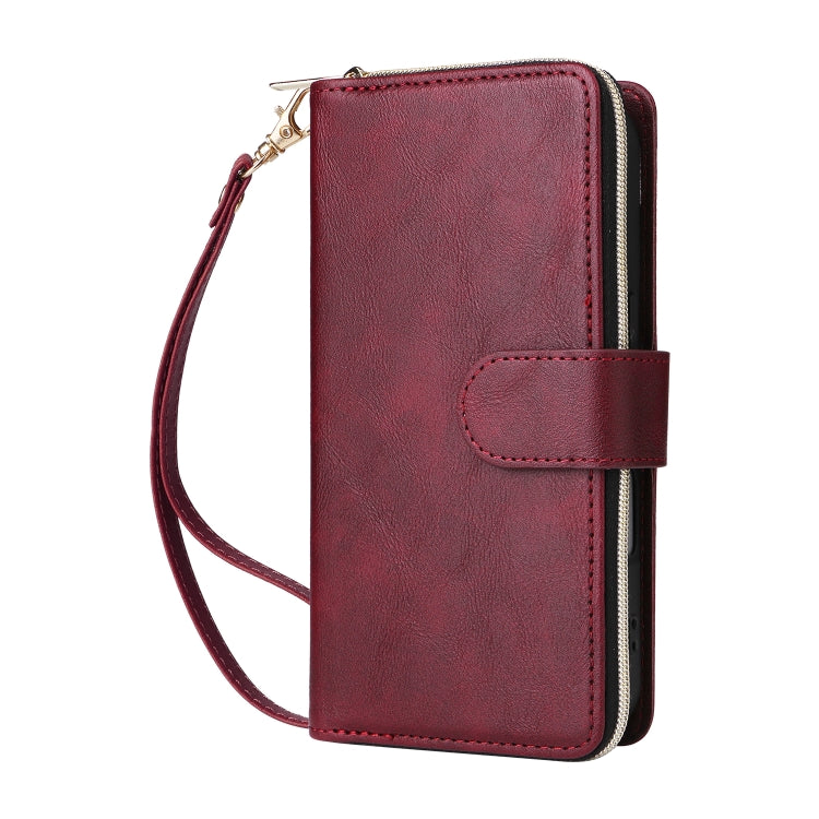 For iPhone 16 Plus 9 Card Slots Zipper Wallet Bag Leather Phone Case