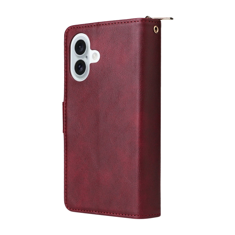 For iPhone 16 Plus 9 Card Slots Zipper Wallet Bag Leather Phone Case