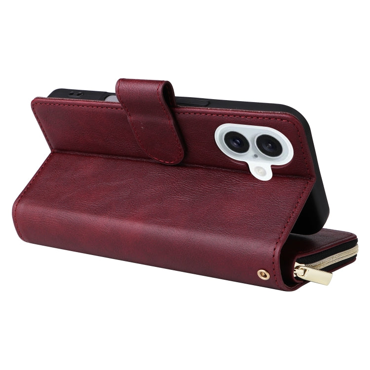 For iPhone 16 Plus 9 Card Slots Zipper Wallet Bag Leather Phone Case