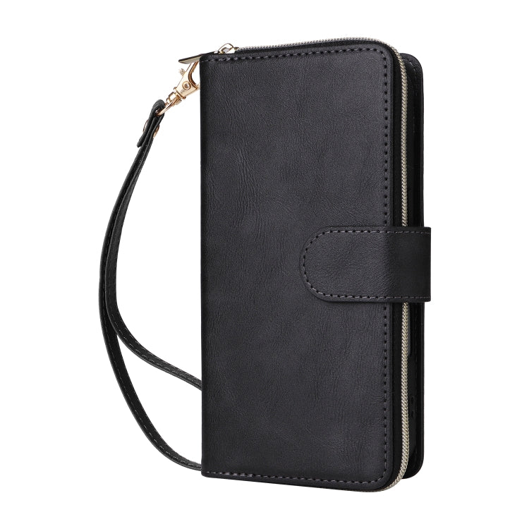 For iPhone 16 Plus 9 Card Slots Zipper Wallet Bag Leather Phone Case