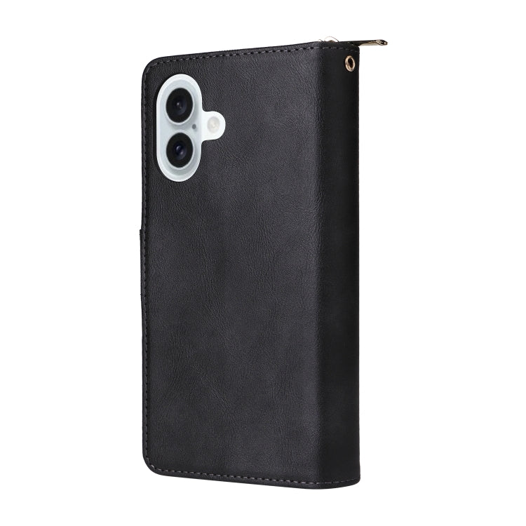 For iPhone 16 Plus 9 Card Slots Zipper Wallet Bag Leather Phone Case