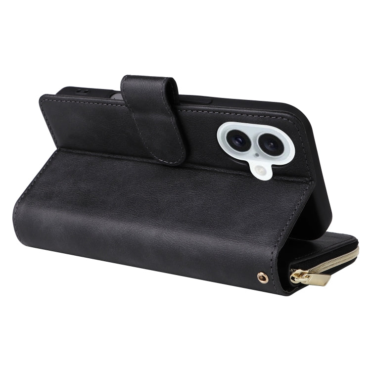 For iPhone 16 Plus 9 Card Slots Zipper Wallet Bag Leather Phone Case