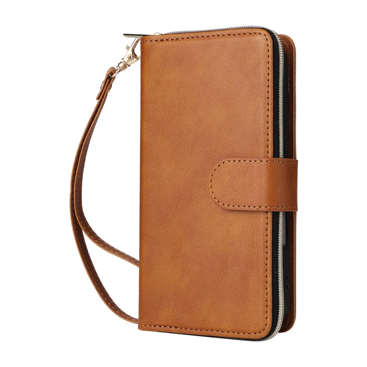 For iPhone 16 Plus 9 Card Slots Zipper Wallet Bag Leather Phone Case