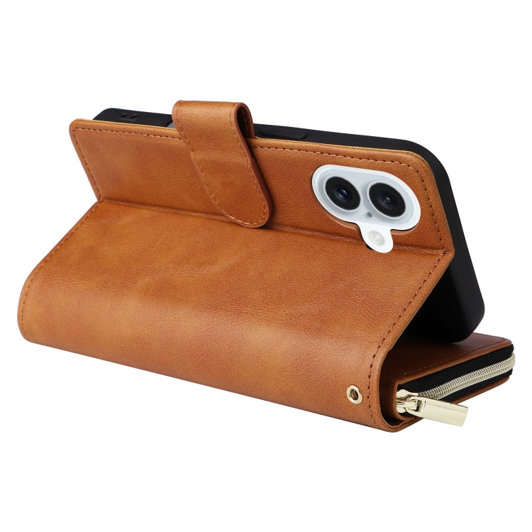 For iPhone 16 Plus 9 Card Slots Zipper Wallet Bag Leather Phone Case