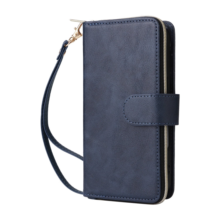 For iPhone 16 9 Card Slots Zipper Wallet Bag Leather Phone Case