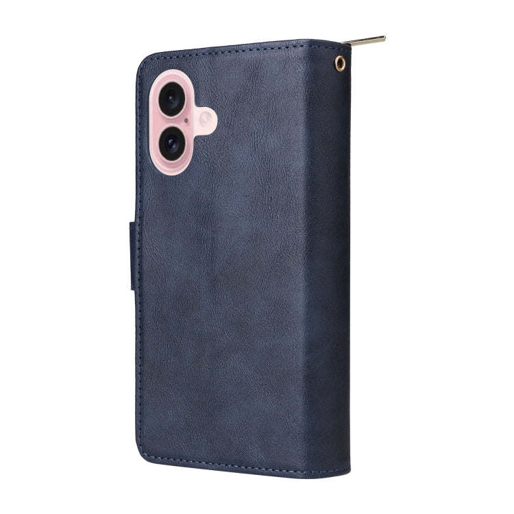 For iPhone 16 9 Card Slots Zipper Wallet Bag Leather Phone Case
