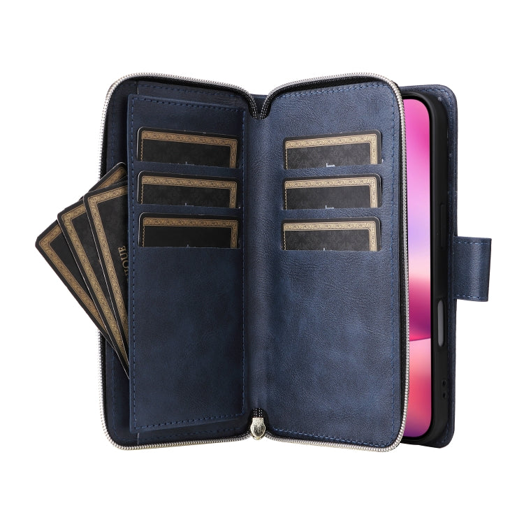 For iPhone 16 9 Card Slots Zipper Wallet Bag Leather Phone Case
