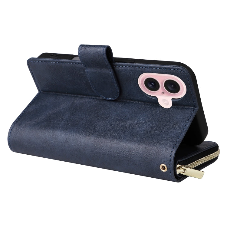 For iPhone 16 9 Card Slots Zipper Wallet Bag Leather Phone Case