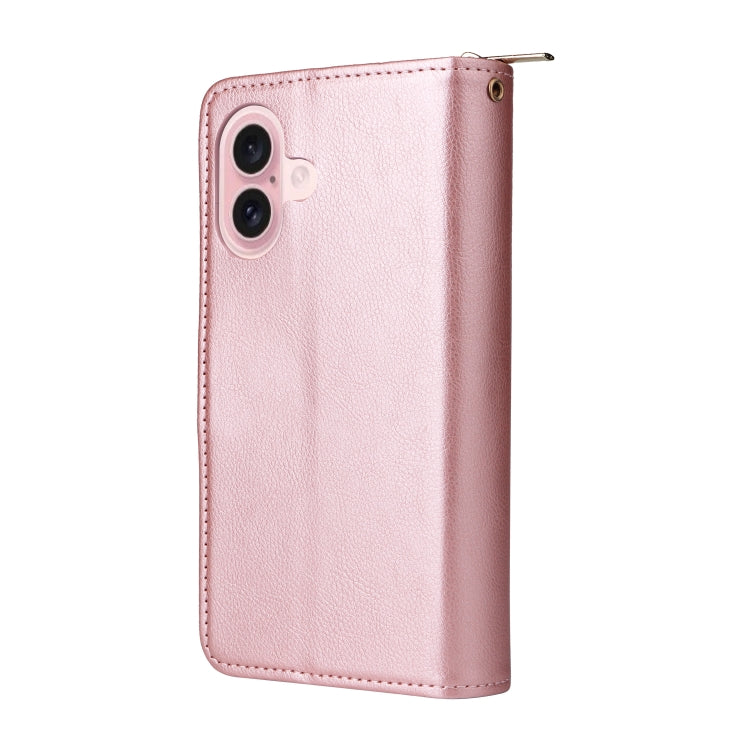 For iPhone 16 9 Card Slots Zipper Wallet Bag Leather Phone Case