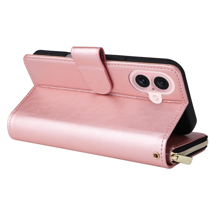 For iPhone 16 9 Card Slots Zipper Wallet Bag Leather Phone Case