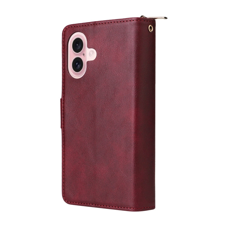 For iPhone 16 9 Card Slots Zipper Wallet Bag Leather Phone Case