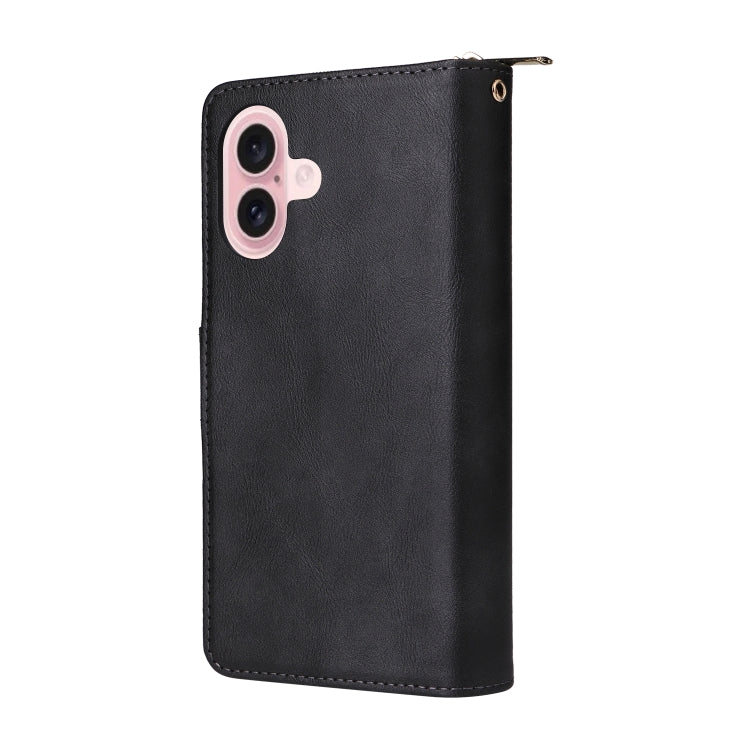 For iPhone 16 9 Card Slots Zipper Wallet Bag Leather Phone Case