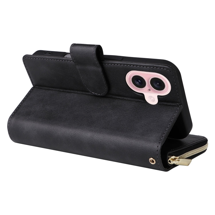 For iPhone 16 9 Card Slots Zipper Wallet Bag Leather Phone Case