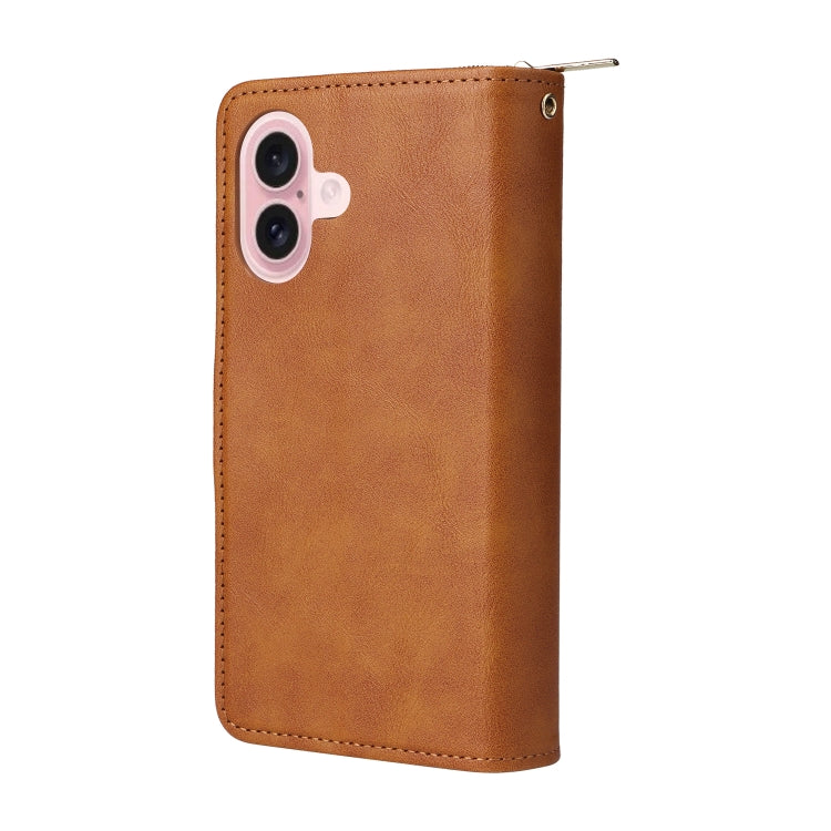 For iPhone 16 9 Card Slots Zipper Wallet Bag Leather Phone Case