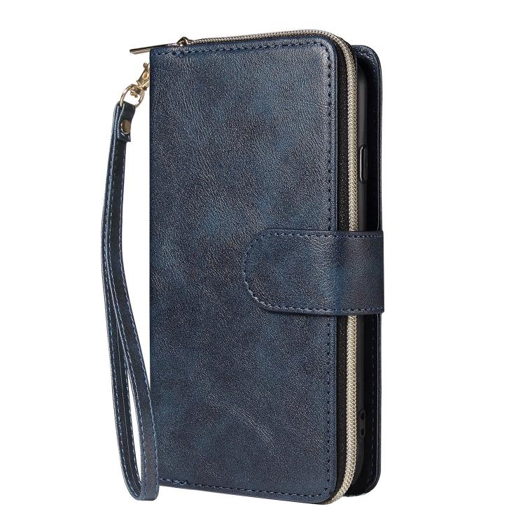 For iPhone 17e / 16e 9 Card Slots Zipper Wallet Bag Leather Phone Case