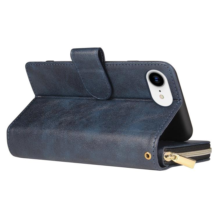 For iPhone 17e / 16e 9 Card Slots Zipper Wallet Bag Leather Phone Case