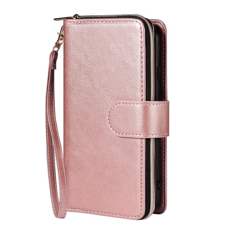 For iPhone 17e / 16e 9 Card Slots Zipper Wallet Bag Leather Phone Case
