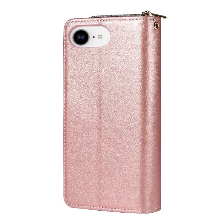 For iPhone 17e / 16e 9 Card Slots Zipper Wallet Bag Leather Phone Case