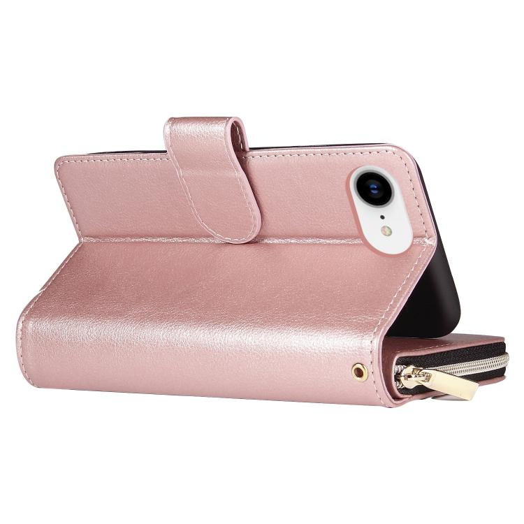 For iPhone 17e / 16e 9 Card Slots Zipper Wallet Bag Leather Phone Case
