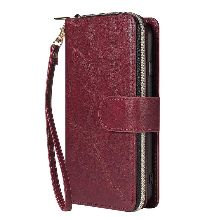 For iPhone 17e / 16e 9 Card Slots Zipper Wallet Bag Leather Phone Case