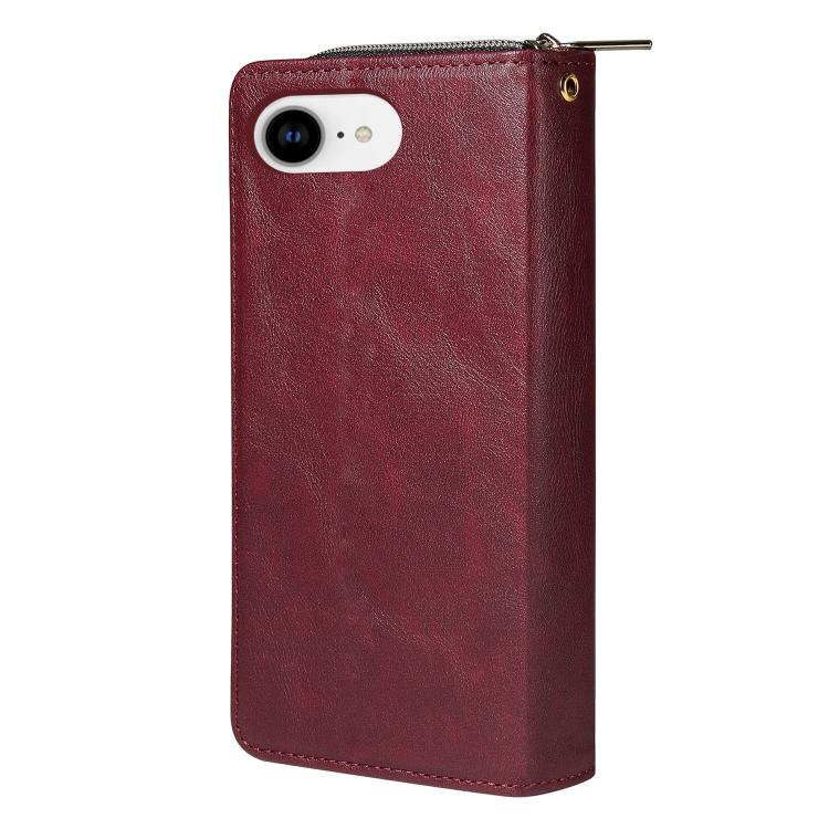 For iPhone 17e / 16e 9 Card Slots Zipper Wallet Bag Leather Phone Case