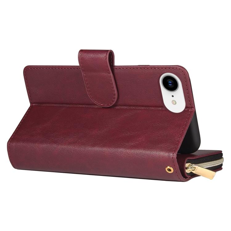 For iPhone 17e / 16e 9 Card Slots Zipper Wallet Bag Leather Phone Case