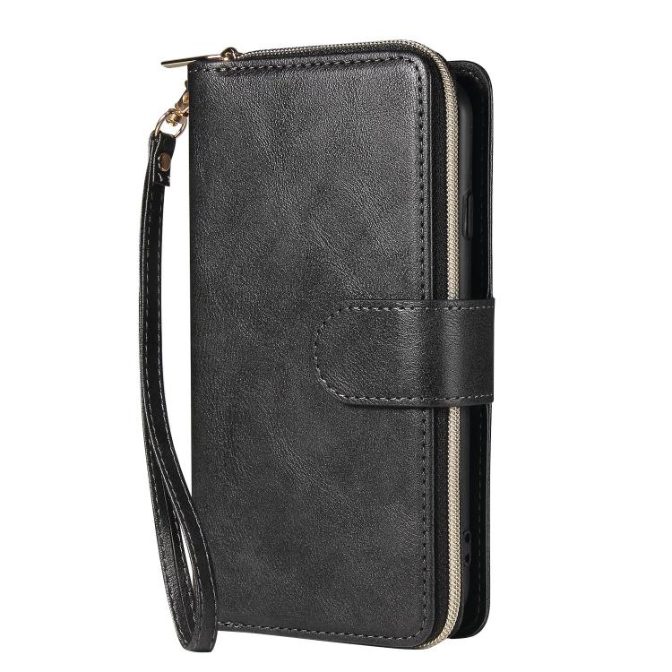 For iPhone 17e / 16e 9 Card Slots Zipper Wallet Bag Leather Phone Case