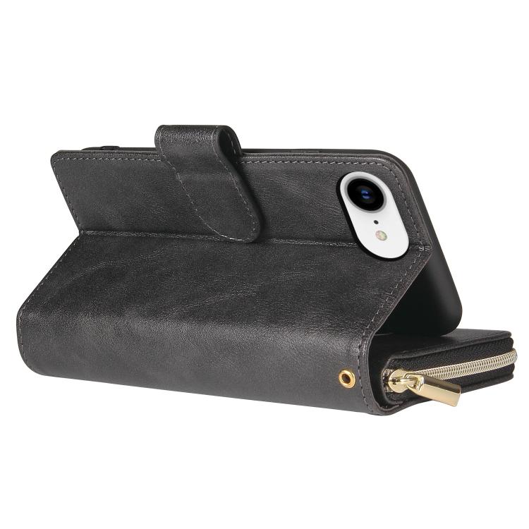 For iPhone 17e / 16e 9 Card Slots Zipper Wallet Bag Leather Phone Case