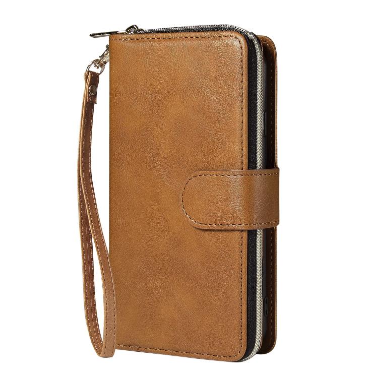 For iPhone 17e / 16e 9 Card Slots Zipper Wallet Bag Leather Phone Case