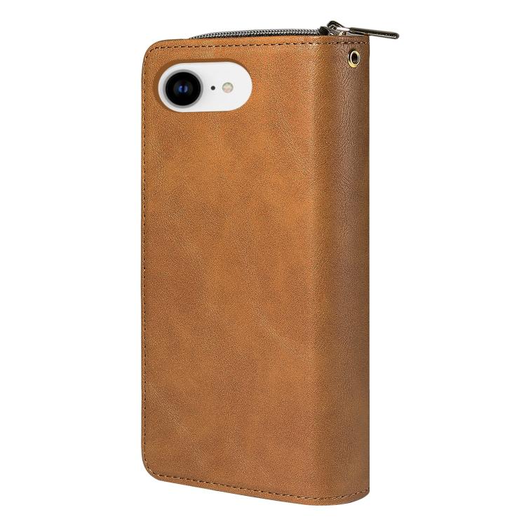 For iPhone 17e / 16e 9 Card Slots Zipper Wallet Bag Leather Phone Case