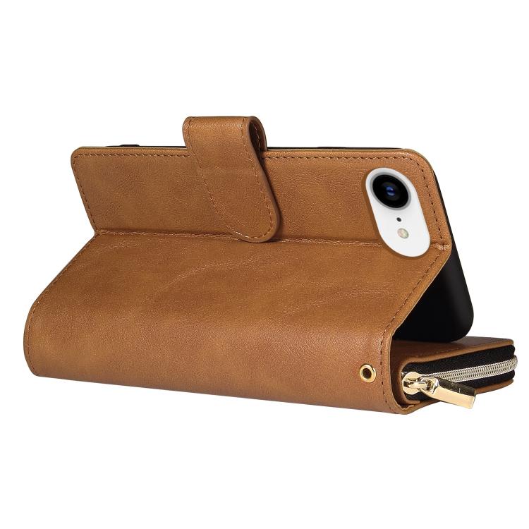 For iPhone 17e / 16e 9 Card Slots Zipper Wallet Bag Leather Phone Case