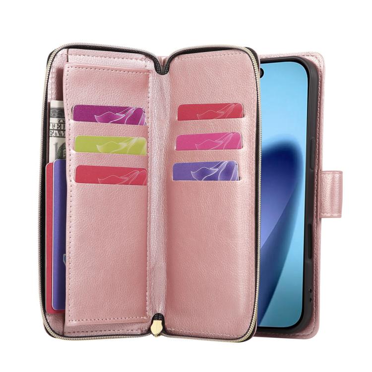 For iPhone 17 Pro Max 9 Card Slots Zipper Wallet Bag Leather Phone Case