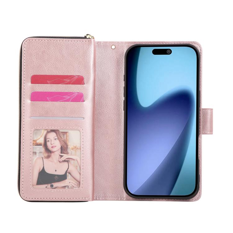 For iPhone 17 Pro Max 9 Card Slots Zipper Wallet Bag Leather Phone Case