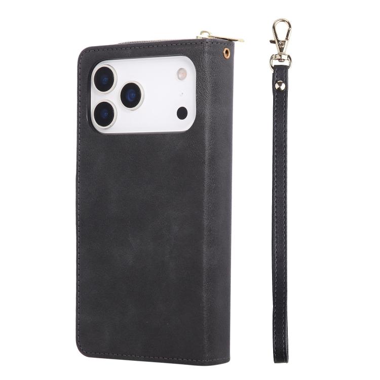 For iPhone 17 Pro Max 9 Card Slots Zipper Wallet Bag Leather Phone Case