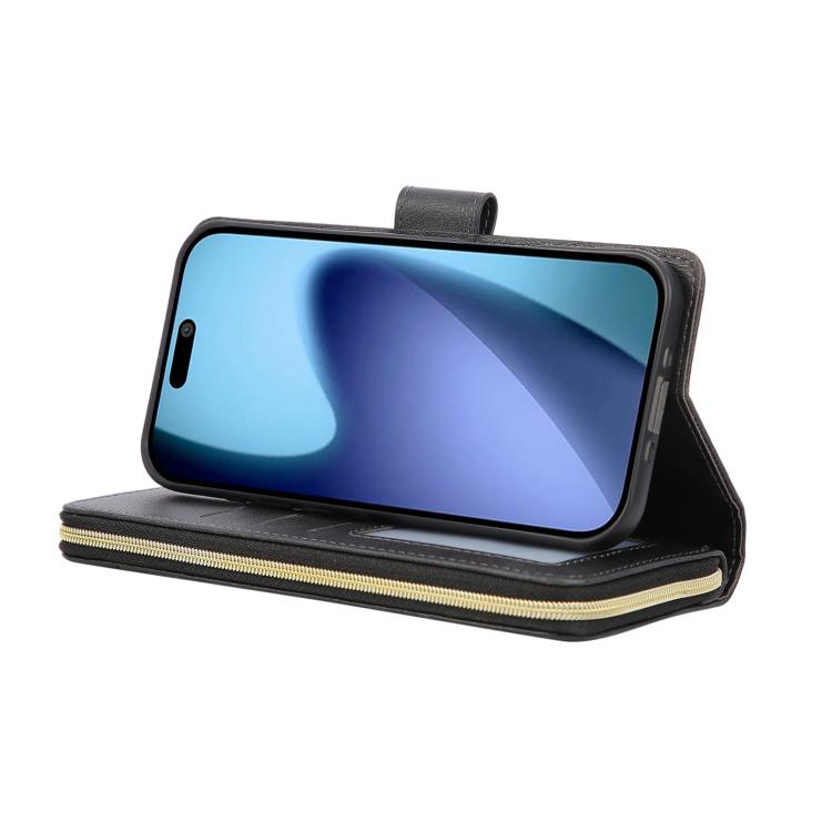 For iPhone 17 Pro Max 9 Card Slots Zipper Wallet Bag Leather Phone Case