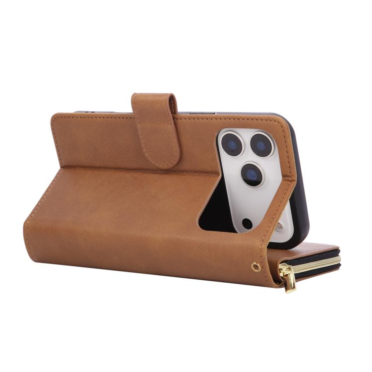 For iPhone 17 Pro Max 9 Card Slots Zipper Wallet Bag Leather Phone Case