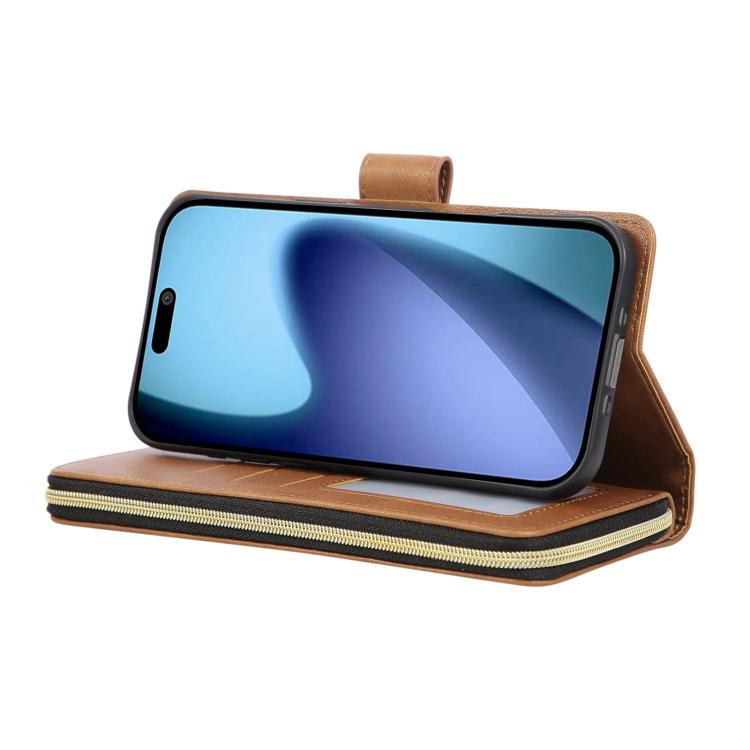 For iPhone 17 Pro Max 9 Card Slots Zipper Wallet Bag Leather Phone Case