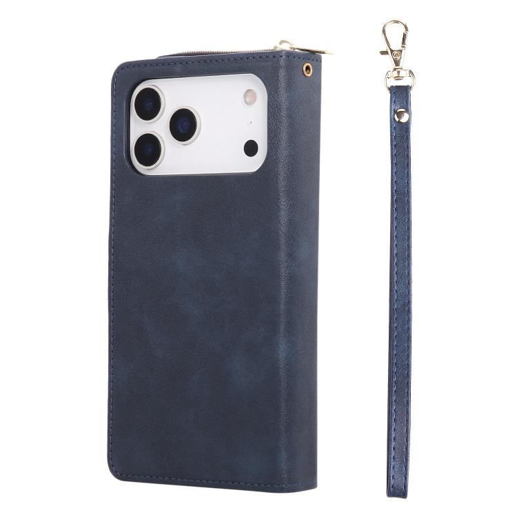 For iPhone 17 Pro 9 Card Slots Zipper Wallet Bag Leather Phone Case