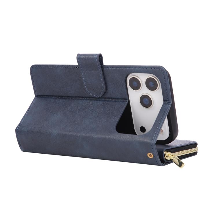 For iPhone 17 Pro 9 Card Slots Zipper Wallet Bag Leather Phone Case