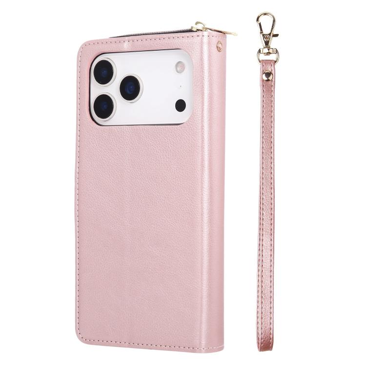 For iPhone 17 Pro 9 Card Slots Zipper Wallet Bag Leather Phone Case