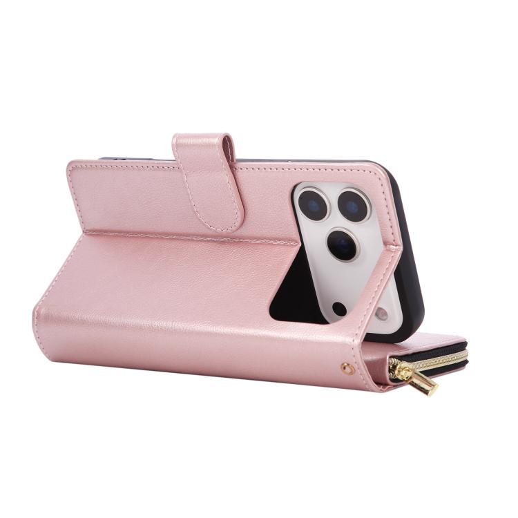 For iPhone 17 Pro 9 Card Slots Zipper Wallet Bag Leather Phone Case